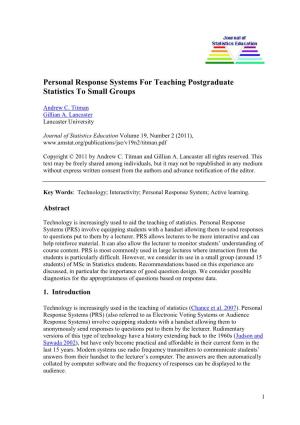 Personal Response Systems for Teaching Postgraduate Statistics to Small Groups
