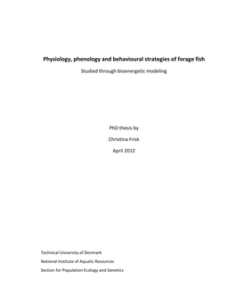 Physiology, Phenology and Behavioural Strategies of Forage Fish