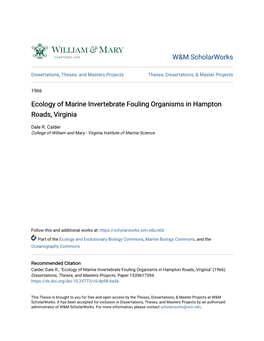 Ecology of Marine Invertebrate Fouling Organisms in Hampton Roads, Virginia