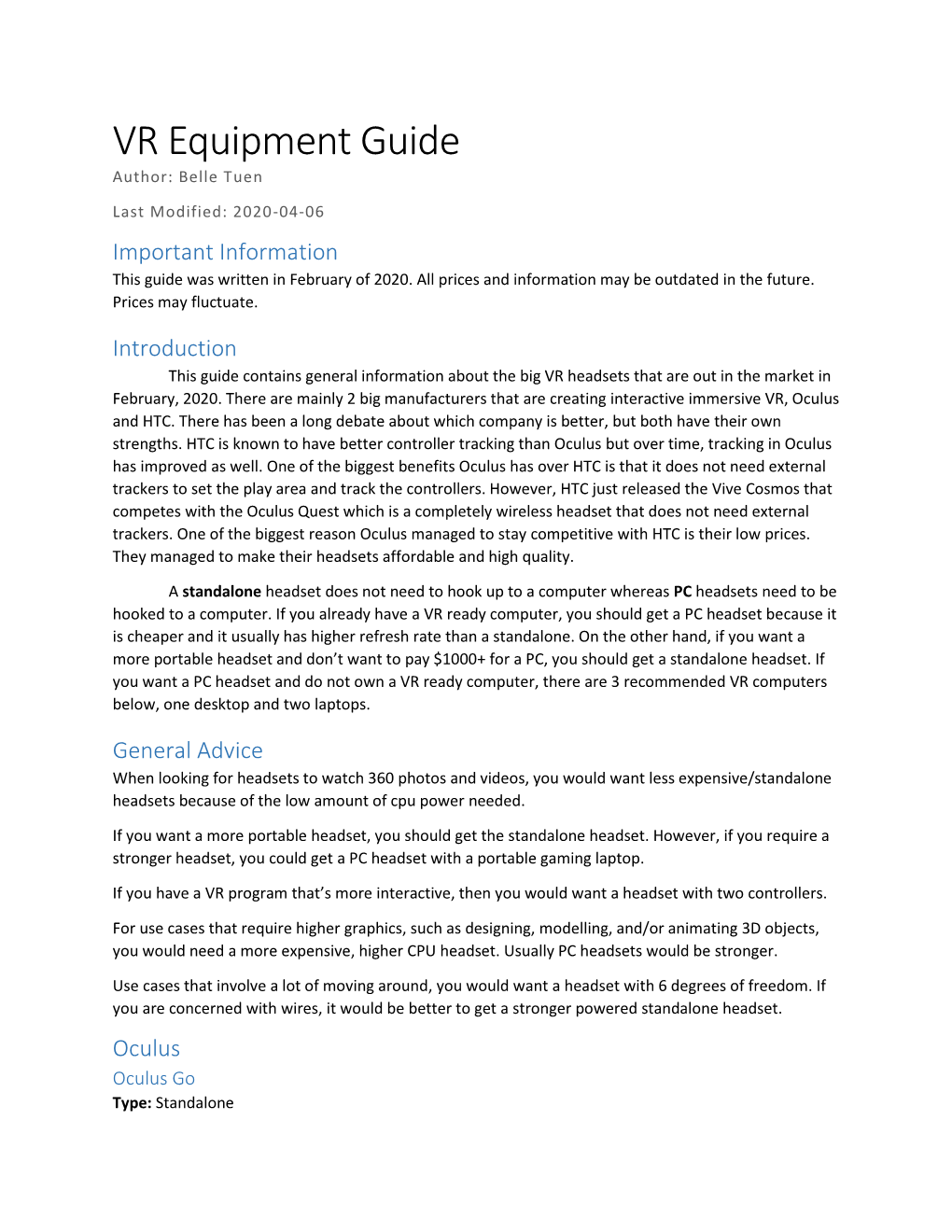 VR Equipment Guide (PDF)