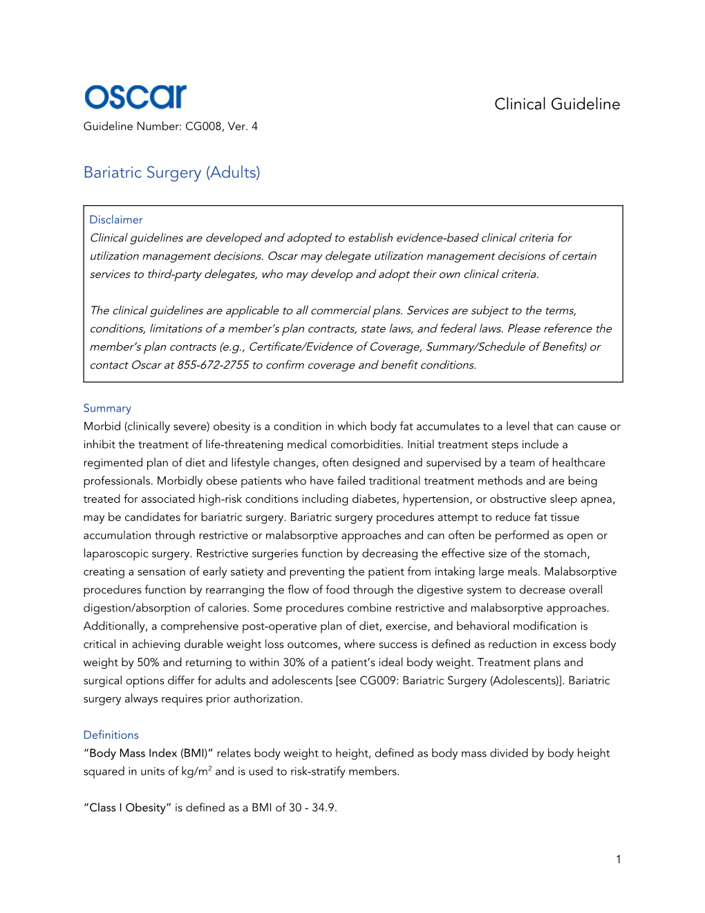 ​Clinical Guideline Bariatric Surgery (Adults)