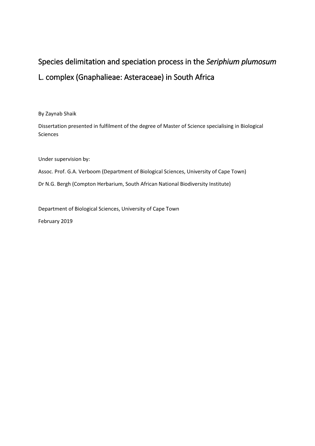 Species Delimitation and Speciation Process in the Seriphium Plumosum L