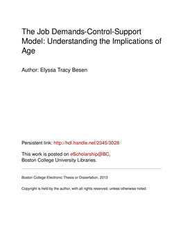 The Job Demands-Control-Support Model: Understanding the Implications of Age