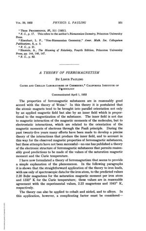 A THEORY of FERROMAGNETISM by Linus PAULING