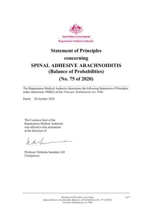 Statement of Prinicples Concerning Spinal Adhesive Arachnoiditis No. 75 of 2020