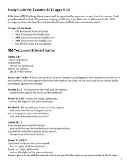 Study Guide for Tawawa 2017 Ages 9-12 Old Testament & Social Justice