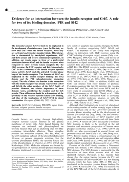 Evidence for an Interaction Between the Insulin Receptor and Grb7. a Role for Two of Its Binding Domains, PIR and SH2