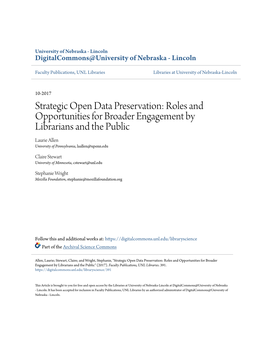 Strategic Open Data Preservation: Roles and Opportunities for Broader Engagement by Librarians and the Public