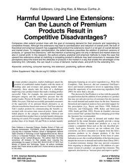 Harmful Upward Line Extensions: Can the Launch of Premium Products