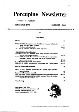Porcupine Newsletter Volume 5, Number 6, December 1992