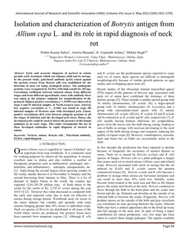 Isolation and Characterization of Botrytis Antigen from Allium Cepa L. and Its Role in Rapid Diagnosis of Neck Rot