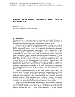 Phonemic Versus Phonetic Correlates of Vowel Length in Chuxnabán Mixe