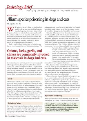 Alliumspecies Poisoning in Dogs and Cats