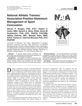 National Athletic Trainers' Association Position Statement: Management Of