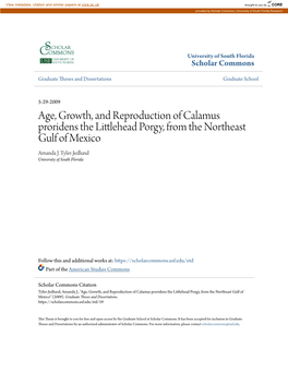 Age, Growth, and Reproduction of Calamus Proridens the Littlehead Porgy, from the Northeast Gulf of Mexico Amanda J