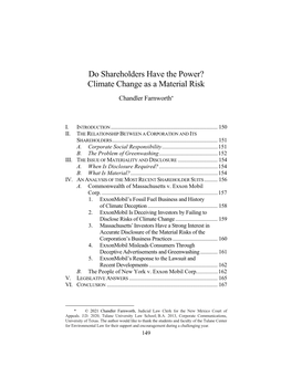 Do Shareholders Have the Power? Climate Change As a Material Risk