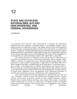 State and Stateless Nationalisms, Old and New Diversities, and Federal Governance