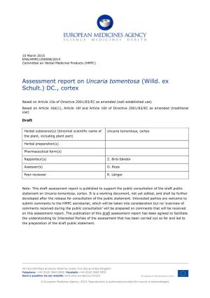 Assessment Report on Uncaria Tomentosa (Willd. Ex Schult.) DC., Cortex