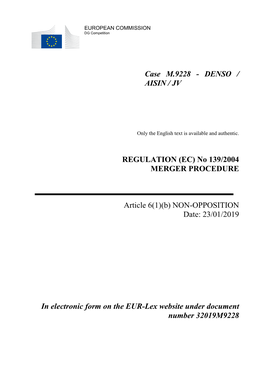 Case M.9228 - DENSO / AISIN / JV
