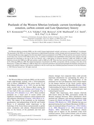 Peatlands of the Western Siberian Lowlands: Current Knowledge on Zonation, Carbon Content and Late Quaternary History K.V