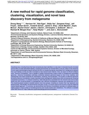 A New Method for Rapid Genome Classification, Clustering