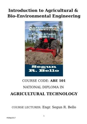 Introduction to Agricultural & Bio-Environmental Engineering