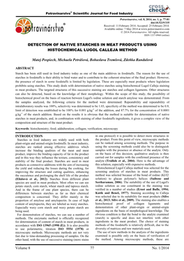 Volume 8 77 No. 1/2014 DETECTION of NATIVE STARCHES in MEAT