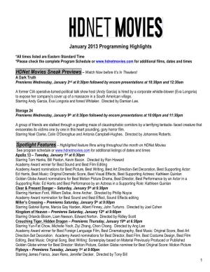 Hdnet Movies January 2013 Program Highlights