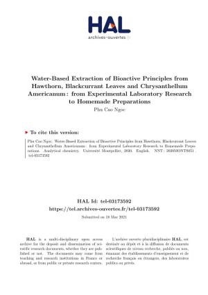 Water-Based Extraction of Bioactive Principles from Hawthorn, Blackcurrant Leaves and Chrysanthellum Americanum