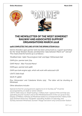 The Newsletter of the West Somerset Railway and Associated Support Organisations March 2018