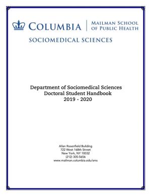 Department of Sociomedical Sciences Doctoral Student Handbook 2019 - 2020