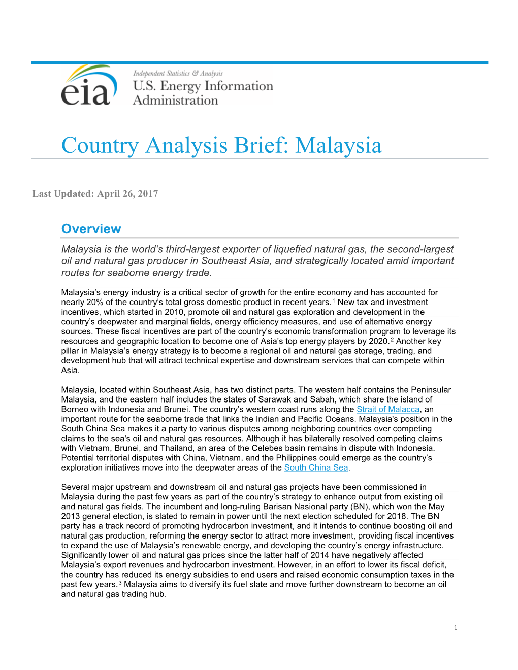 Country Analysis Brief: Malaysia