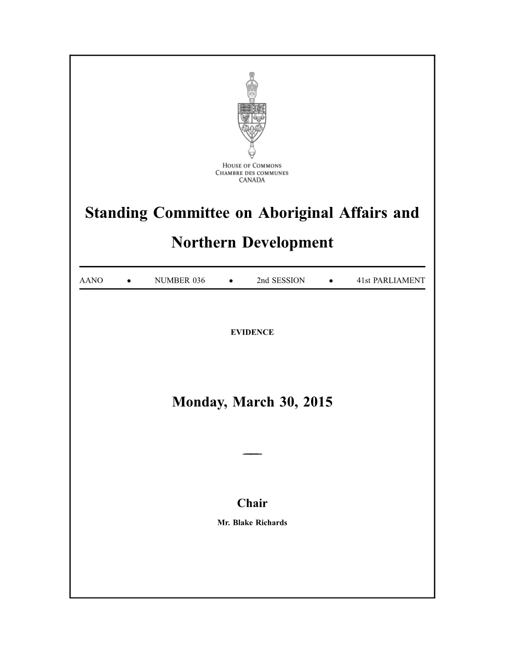 Standing Committee on Aboriginal Affairs and Northern Development