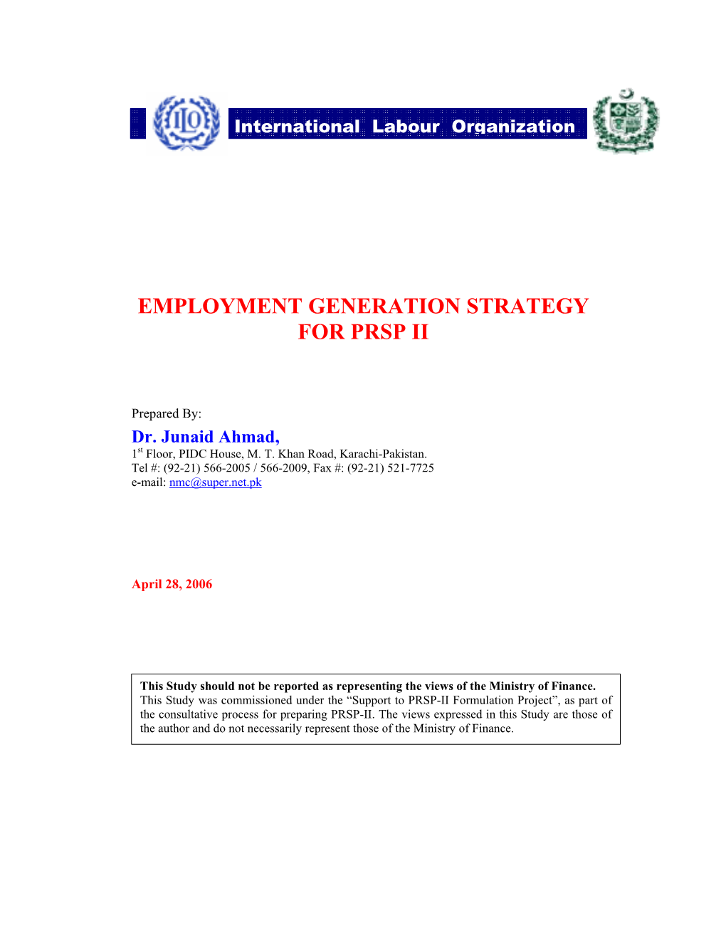 Employment Generation Strategy for Prsp Ii