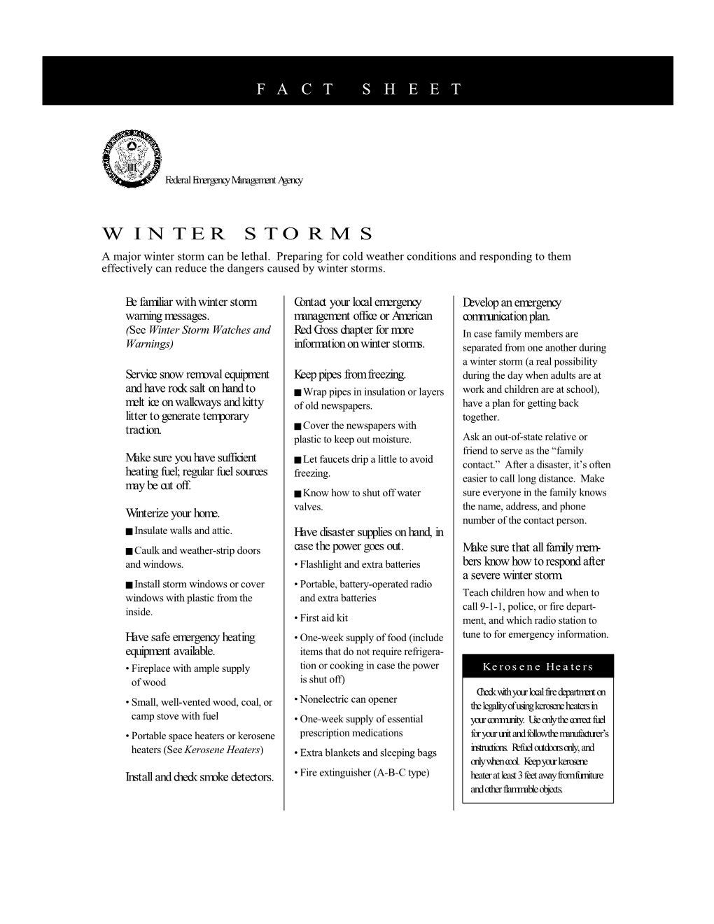 WINTER STORMS a Major Winter Storm Can Be Lethal