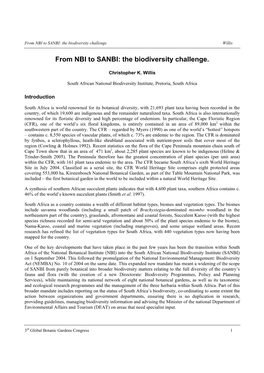 From NBI to SANBI: the Biodiversity Challenge