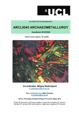 Archaeometallurgy ARCL0045 | 2