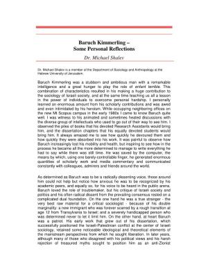 Baruch Kimmerling – Some Personal Reflections