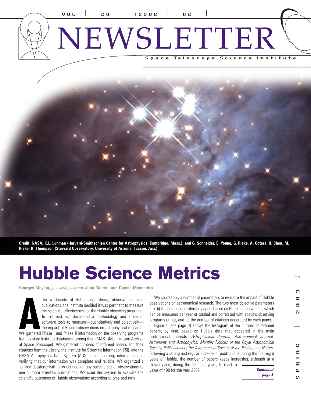 Stsci Newsletter: 2003 Volume 020 Issue 02