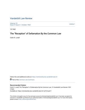 Of Defamation by the Common Law