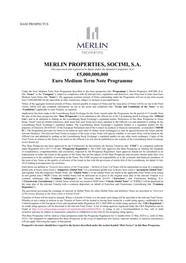 MERLIN PROPERTIES, SOCIMI, S.A. (Incorporated and Registered in Spain Under the Spanish Companies Act) €5,000,000,000 Euro Medium Term Note Programme