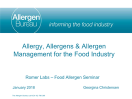 Allergy, Allergens & Allergen Management for the Food Industry