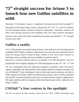 Straight Success for Ariane 5 to Launch Four New Galileo Satellites in Orbit