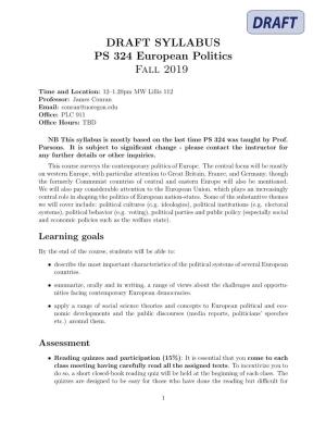 DRAFT SYLLABUS PS 324 European Politics Fall 2019