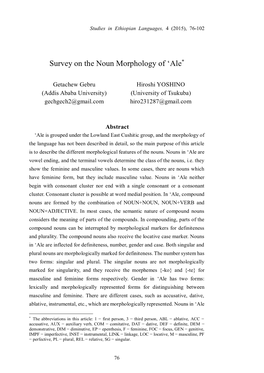 Survey on the Noun Morphology of 'Ale*