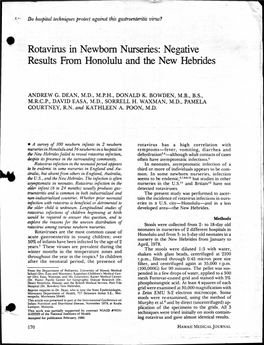 Rotavirus in Newborn Nurseries: Negative Results from Honolulu and the New Hebrides