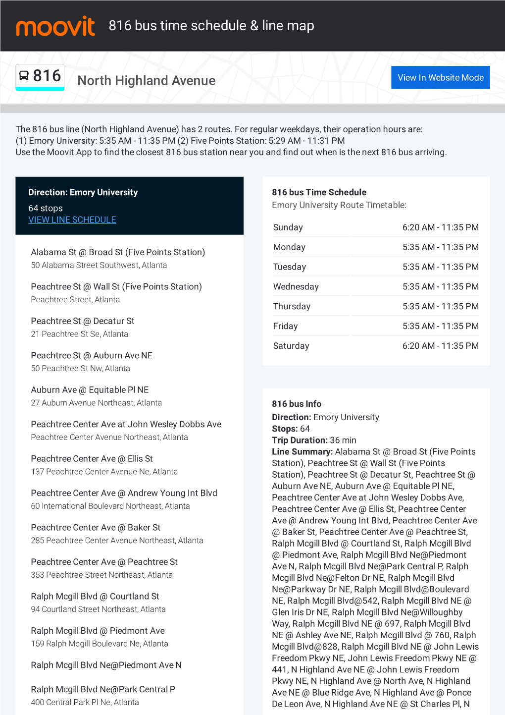 816 Bus Time Schedule & Line Route