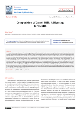 Composition of Camel Milk: a Blessing for Health
