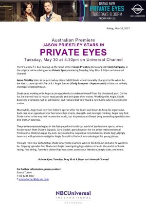 PRIVATE EYES Tuesday, May 30 at 8.30Pm on Universal Channel