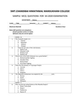 Smt.Chandibai Himathmal Mansukhani College Sample Mcq Questions for Sh-2020 Examination